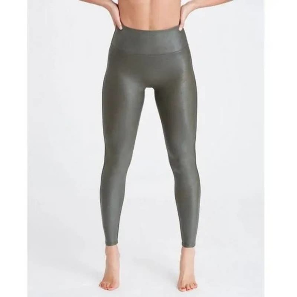 SPANX Olive Green Faux Leather Leggings XS